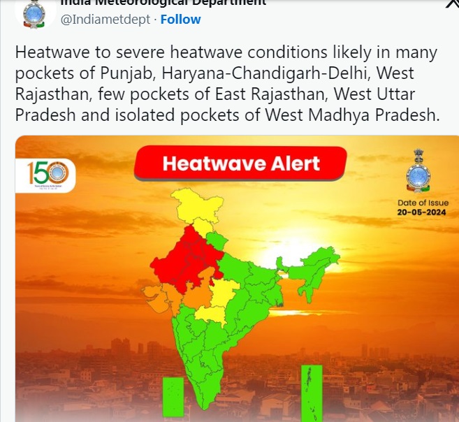 Meteorological Department issues HEATWAVE ALART in several states