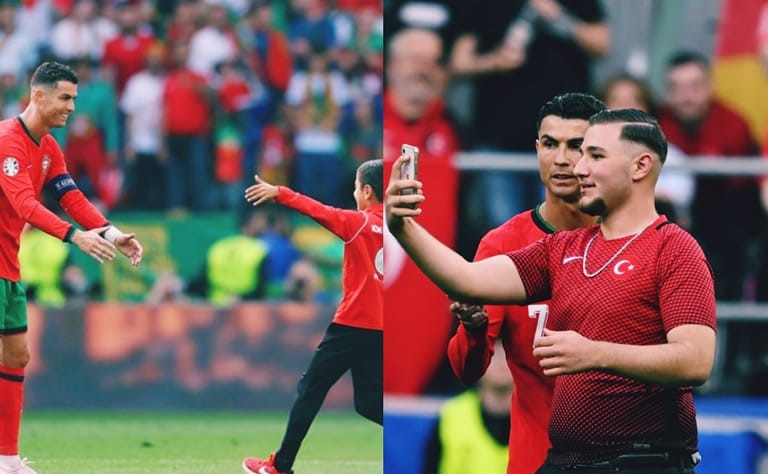 Six people entered the field to take a selfie with Cristiano Ronaldo